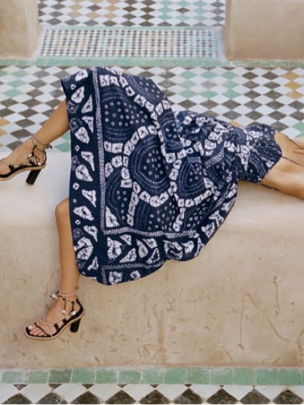 Ulla Johnson Navy and White Bandana-Print Midi Dress